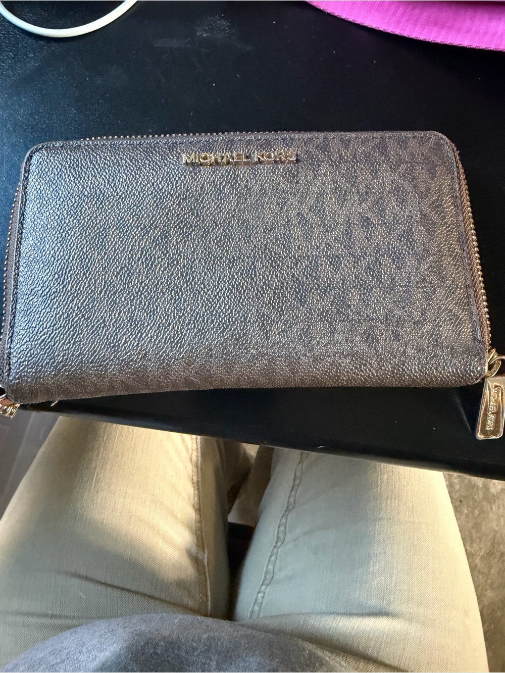 Michael Kors Metallic Pewter Zip Wallet with Gold Hardware